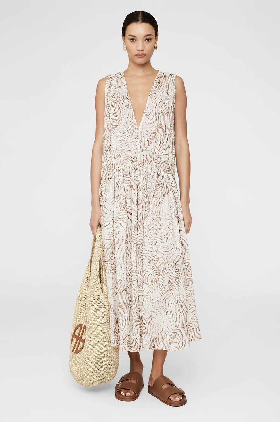 ANINE BING Mia Dress - Sand Seashell Print - On Model Front