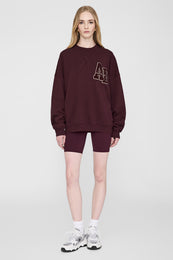 ANINE BING Miles Oversized Sweatshirt Letterman - Dark Burgundy - On Model Front