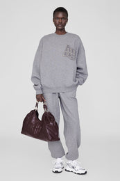 ANINE BING Miles Oversized Sweatshirt Letterman - Medium Heather Grey - On Model Front Second Image