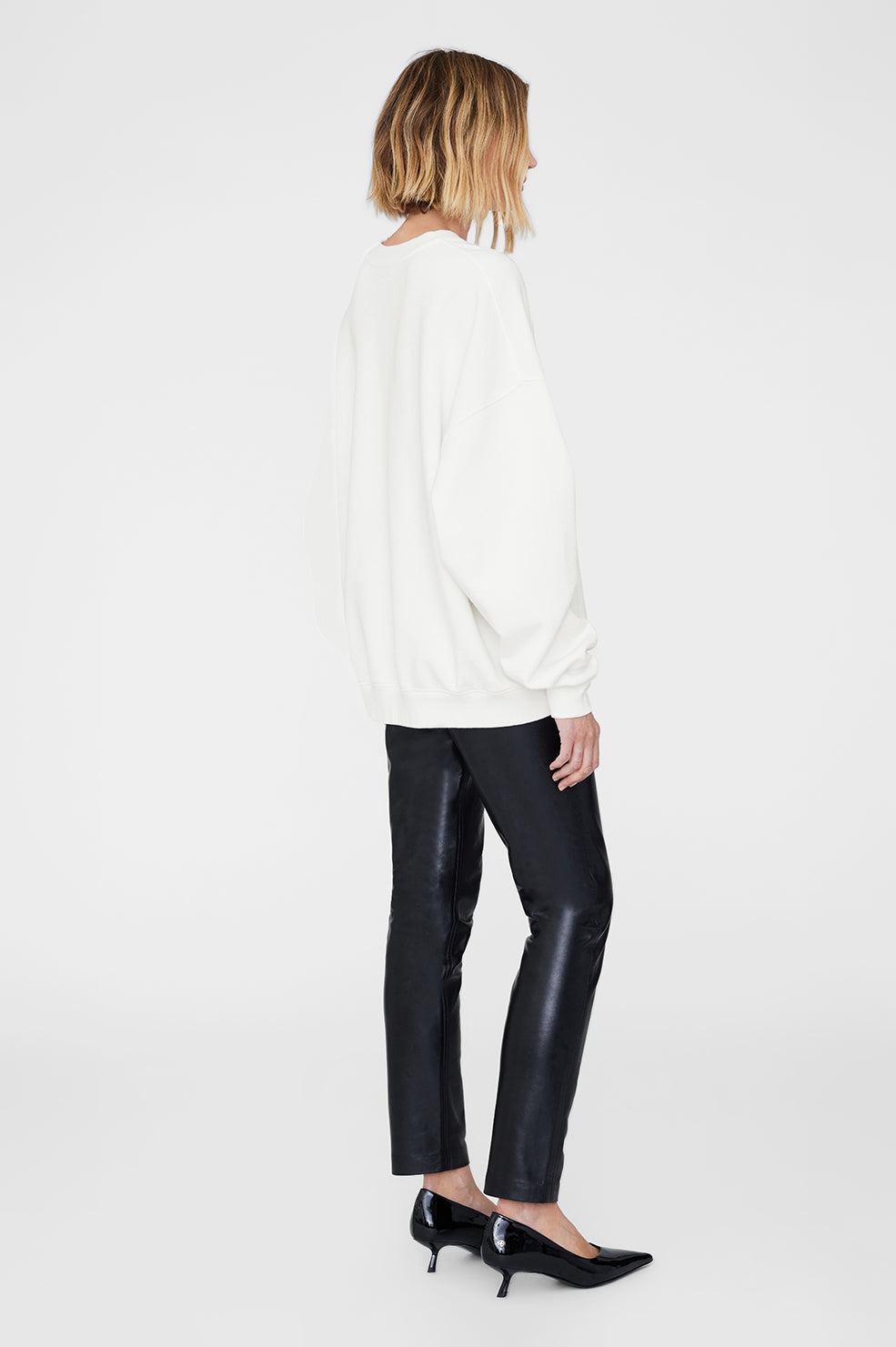 ANINE BING Miles Oversized Sweatshirt Letterman - Off White - On Model Back