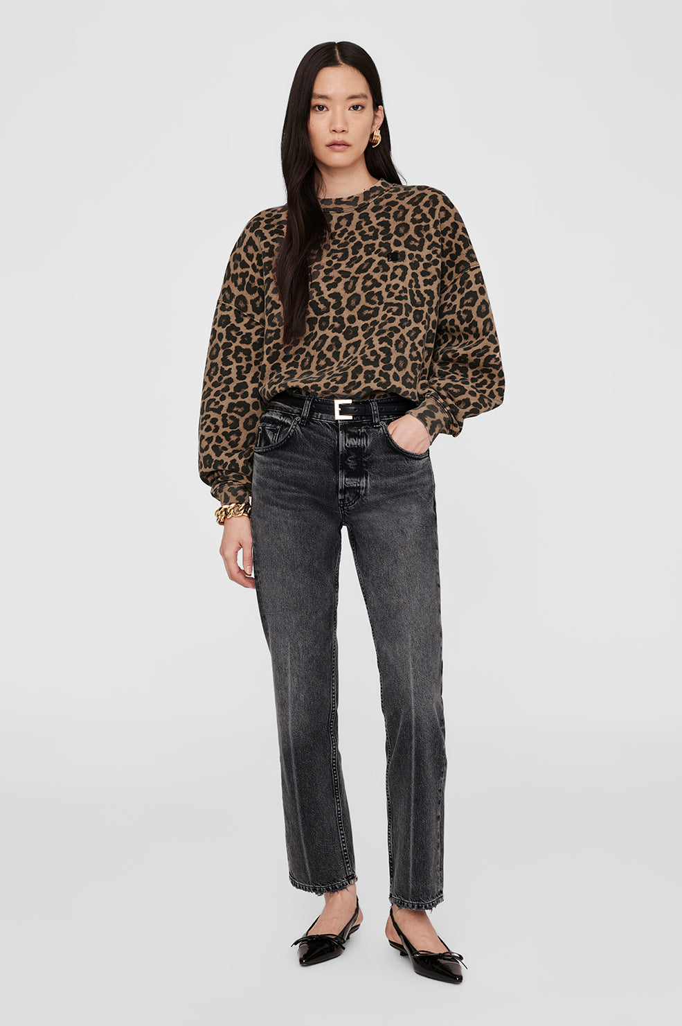 MILES SWEATSHIRT - BLACK AND BROWN LEOPARD