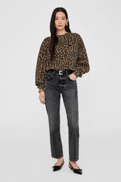 ANINE BING Miles Sweatshirt - Black And Brown Leopard - On Model Front