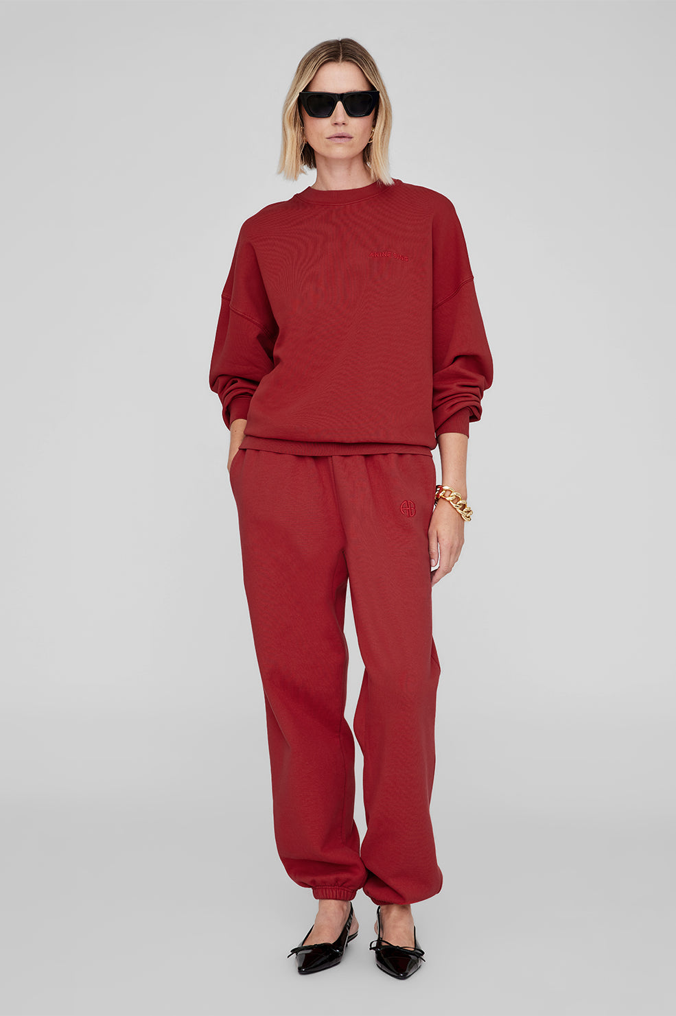 ANINE BING Miles Sweatshirt - Washed Red - On Model Front