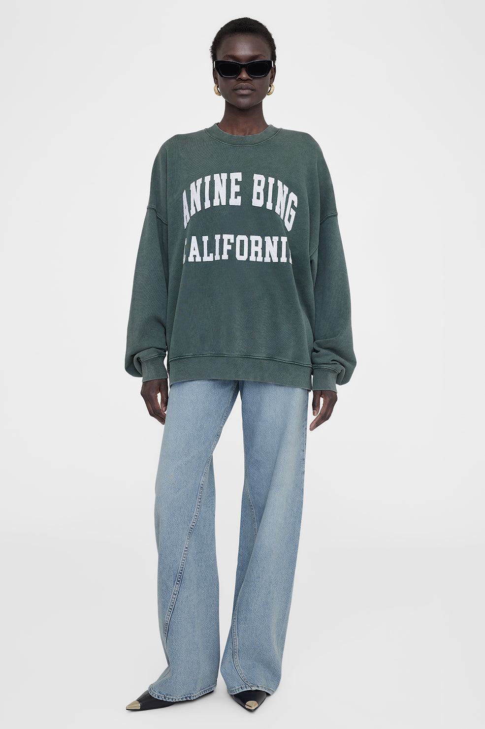 ANINE BING Miles Sweatshirt Anine Bing - Washed Dark Sage - On Model Front