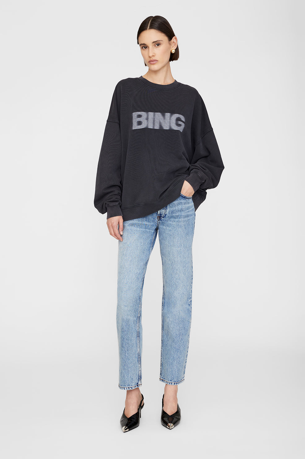 ANINE BING Miles Sweatshirt Blur - Black - On Model Front