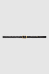 ANINE BING Mini Mara Belt - Black Embossed - Front View