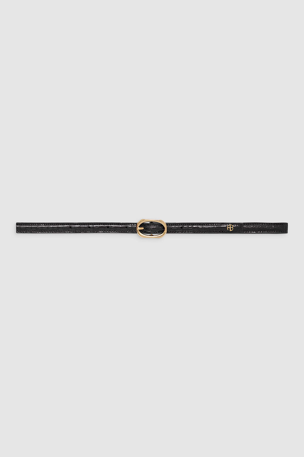 ANINE BING Mini Mara Belt - Black Embossed - Front View