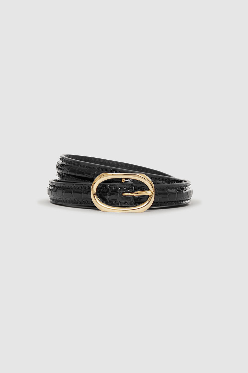 ANINE BING Mini Mara Belt - Black Embossed - Detail View