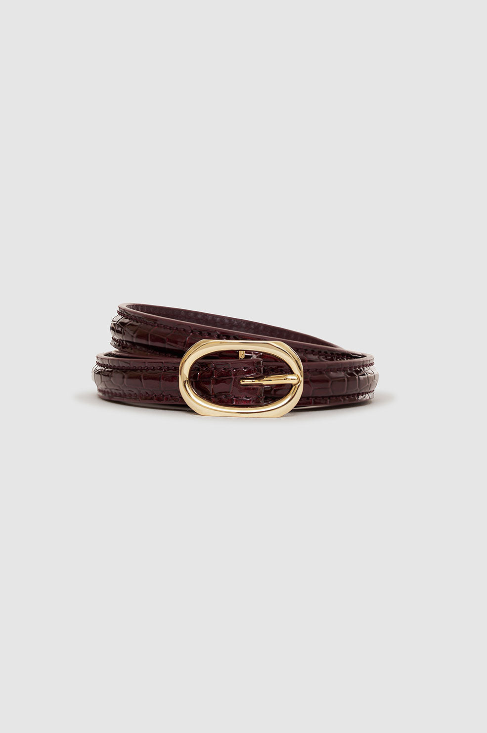 ANINE BING Mini Mara Belt - Burgundy Small Embossed - Detail View