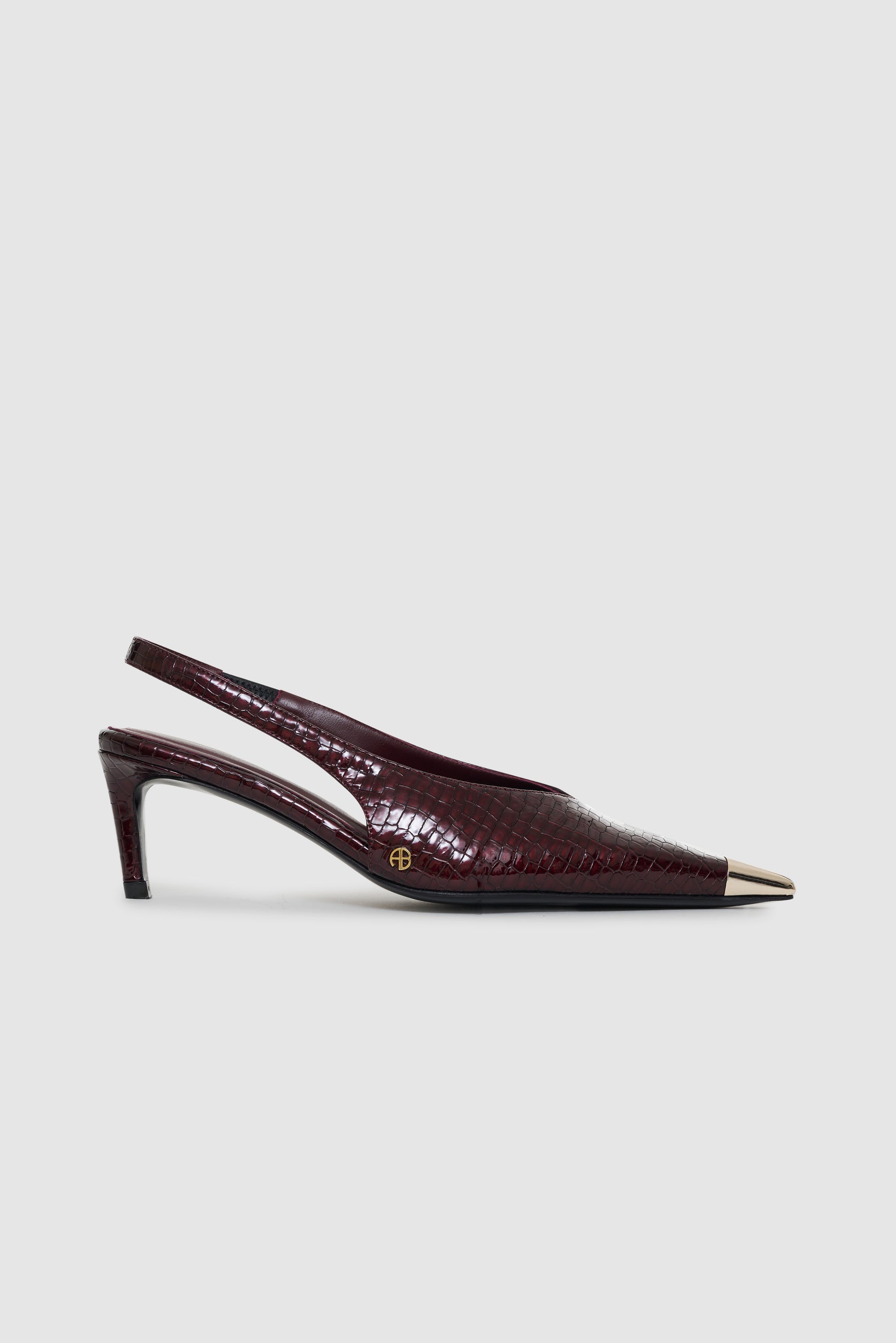 ANINE BING Nina Heels With Metal Toe Cap - Burgundy Small Embossed - side single view