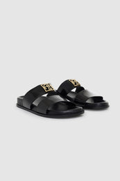 ANINE BING Parker Slides Monogram - High-Shine Black - Front Pair View