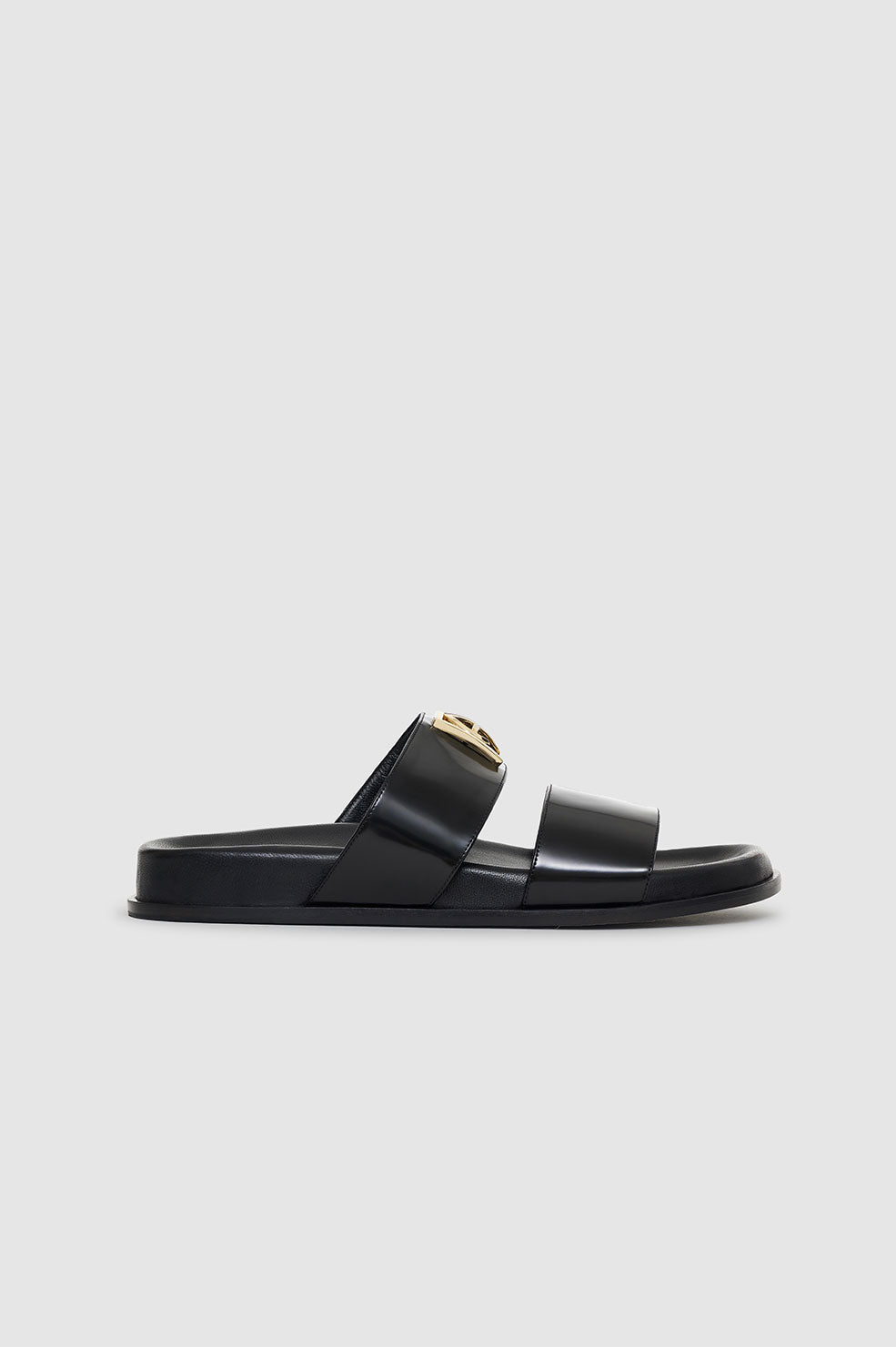 ANINE BING Parker Slides Monogram - High-Shine Black - Side Single View