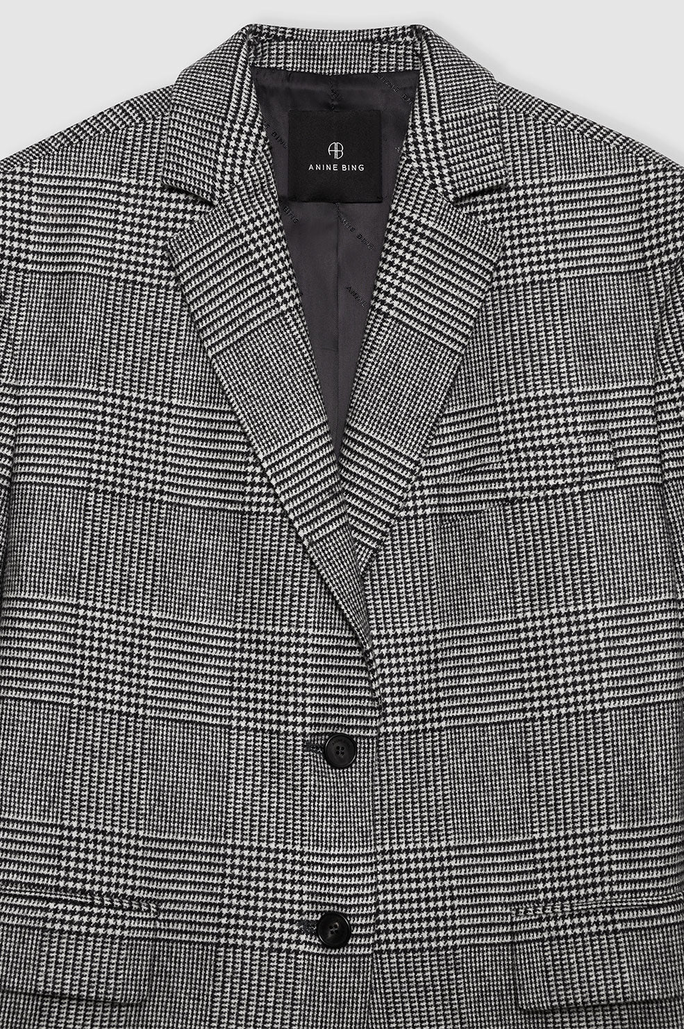 ANINE BING Quinn Blazer - Black And Grey Plaid - Detail View