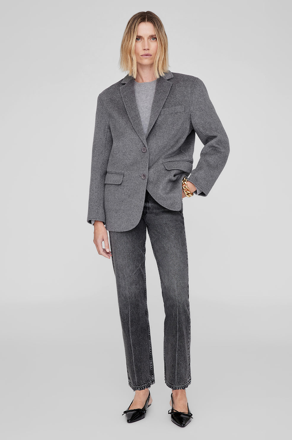 ANINE BING Quinn Blazer - Heather Grey - On Model Front Second Image