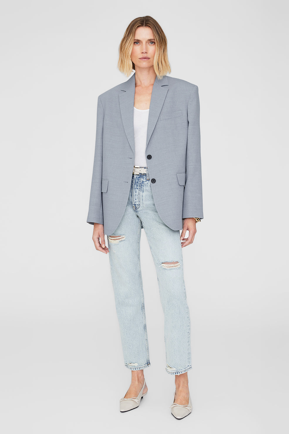 ANINE BING Quinn Blazer - Steel Blue - On Model Front