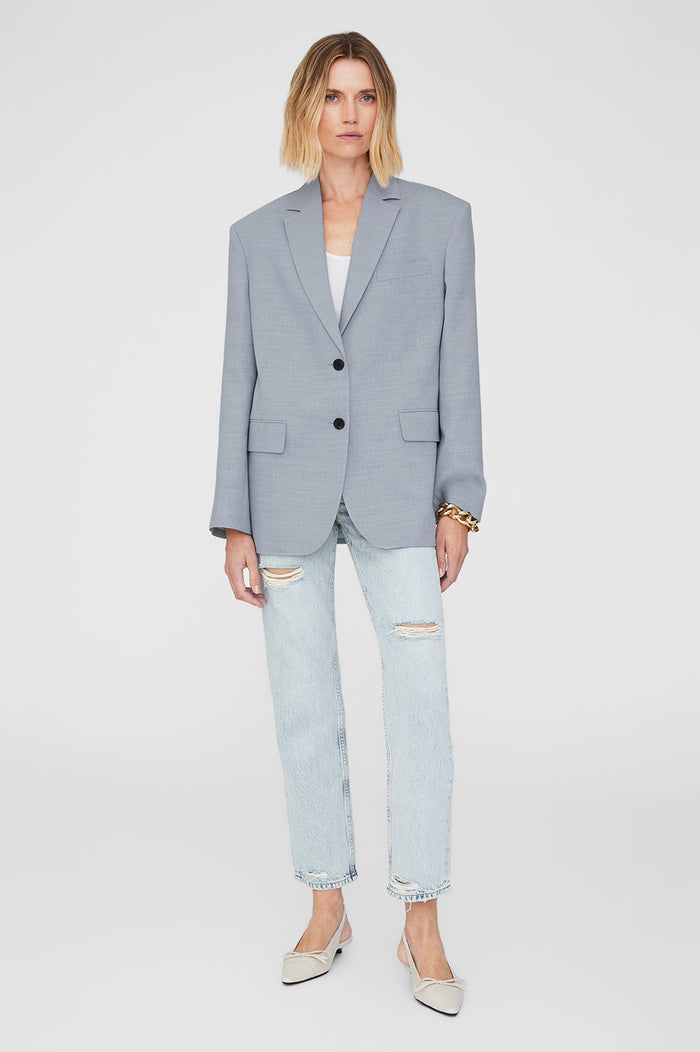 ANINE BING Quinn Blazer - Steel Blue - On Model Front Second Image