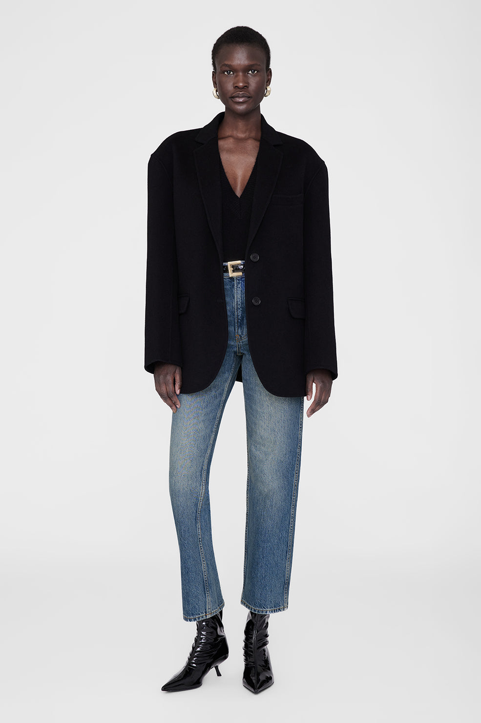 ANINE BING Quinn Blazer - Black Cashmere Blend - On Model Front
