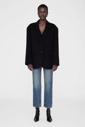 ANINE BING Quinn Blazer - Black Cashmere Blend - On Model Front Second Image