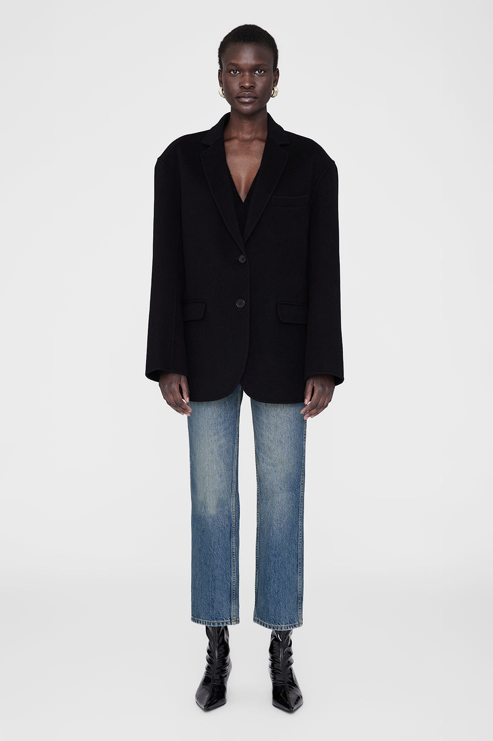 ANINE BING Quinn Blazer - Black Cashmere Blend - On Model Front Second Image