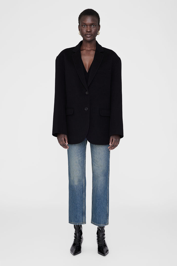 ANINE BING Quinn Blazer - Black Cashmere Blend - On Model Front Second Image