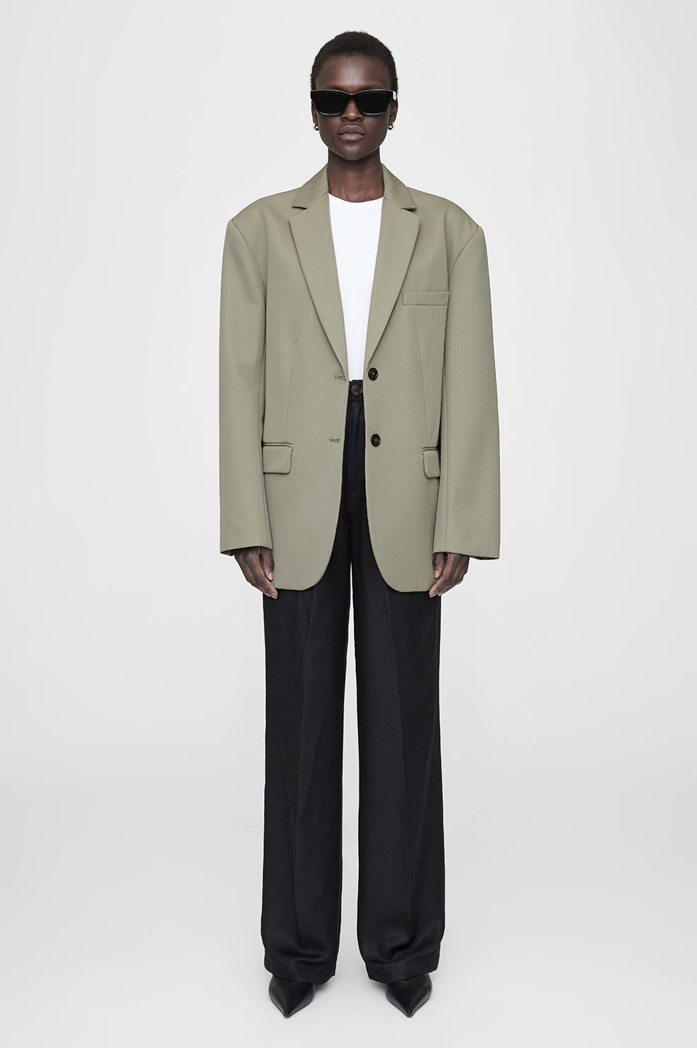 ANINE BING Quinn Blazer - Green Khaki - On Model Front Second Image