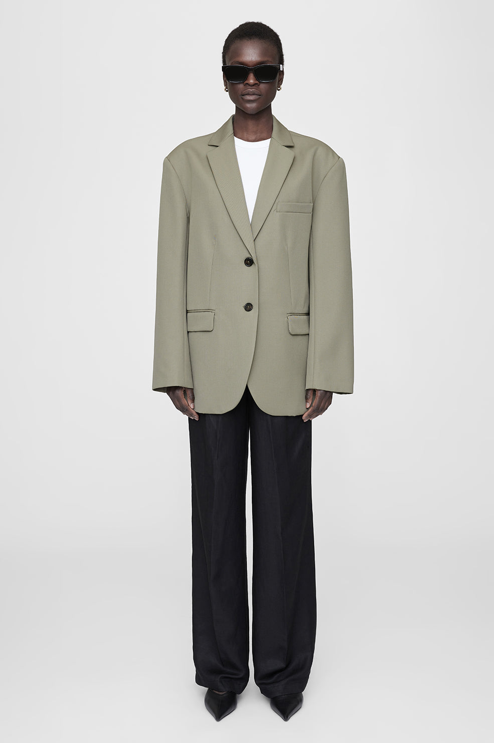 ANINE BING Quinn Blazer - Green Khaki - On Model Front Second Image