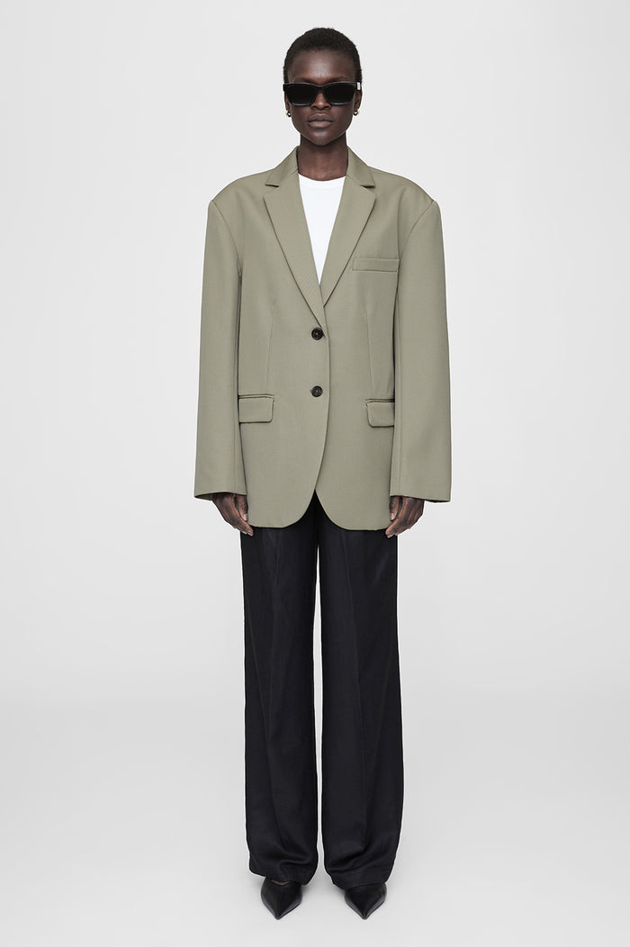 ANINE BING Quinn Blazer - Green Khaki - On Model Front Second Image