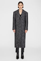 ANINE BING Quinn Coat - Black And White Tweed - On Model Front Second Image