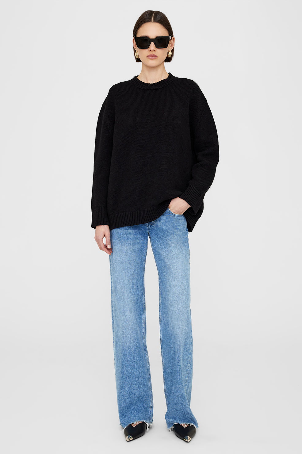 ANINE BING Rosie Cashmere Sweater - Black - On Model Front