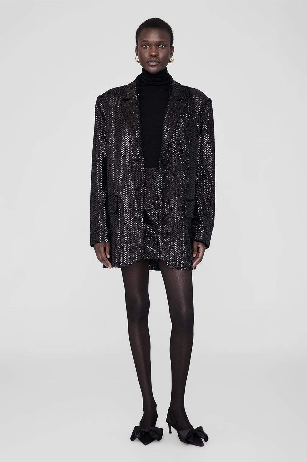 ANINE BING Sara Blazer - Black Sequin - On Model Front