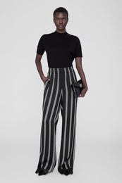 ANINE BING Soto Pant - Black Herringbone Stripe - On Model Front