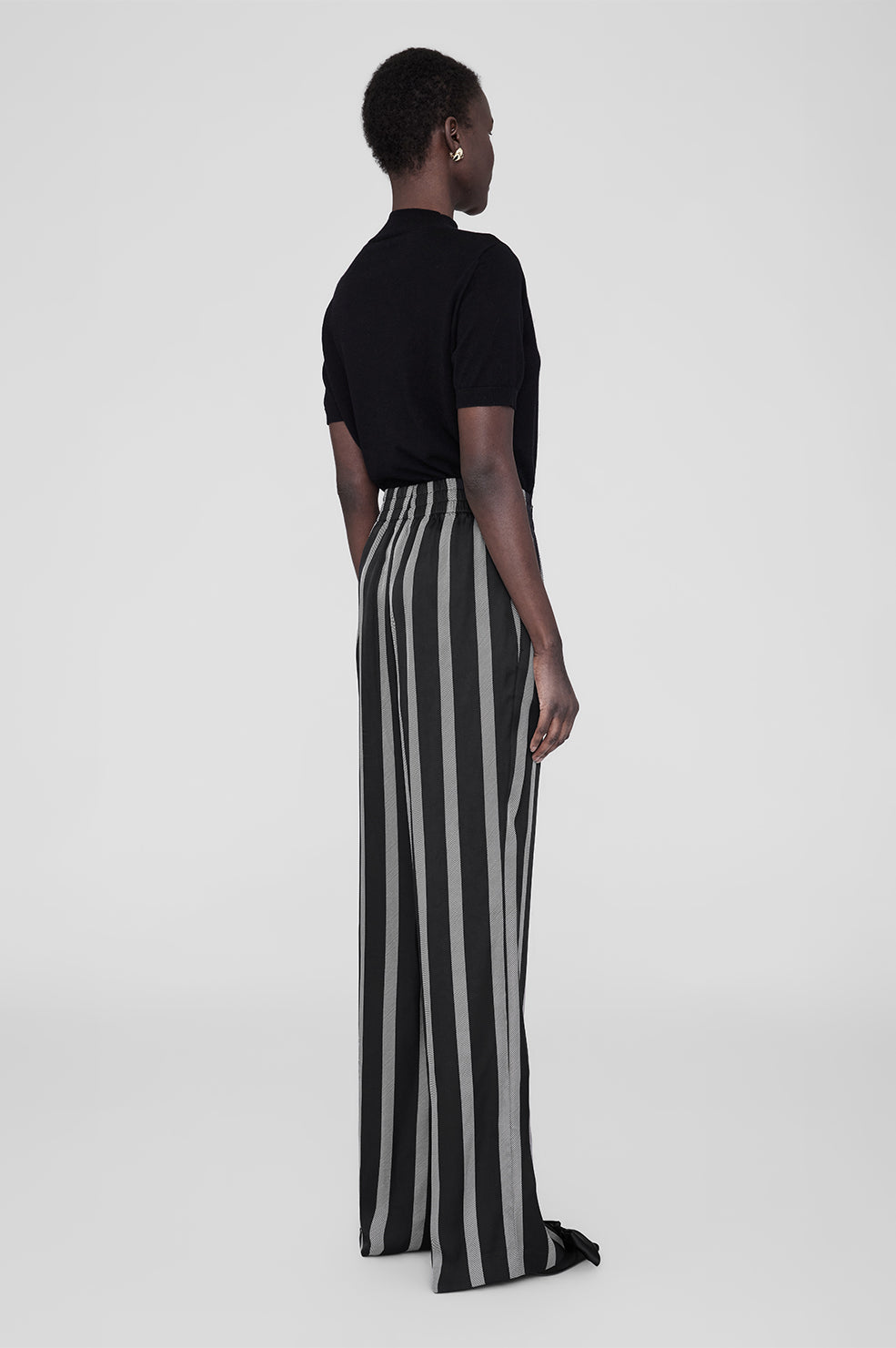 ANINE BING Soto Pant - Black Herringbone Stripe - On Model Back