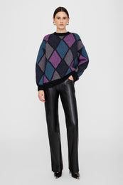 ANINE BING Sydney Crew Sweater - Multi Diamond - On Model Front