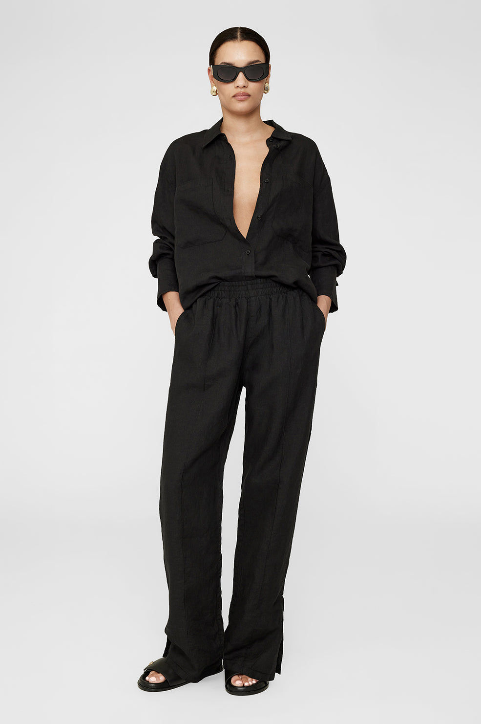 ANINE BING Torres Pant - Black - On Model Front