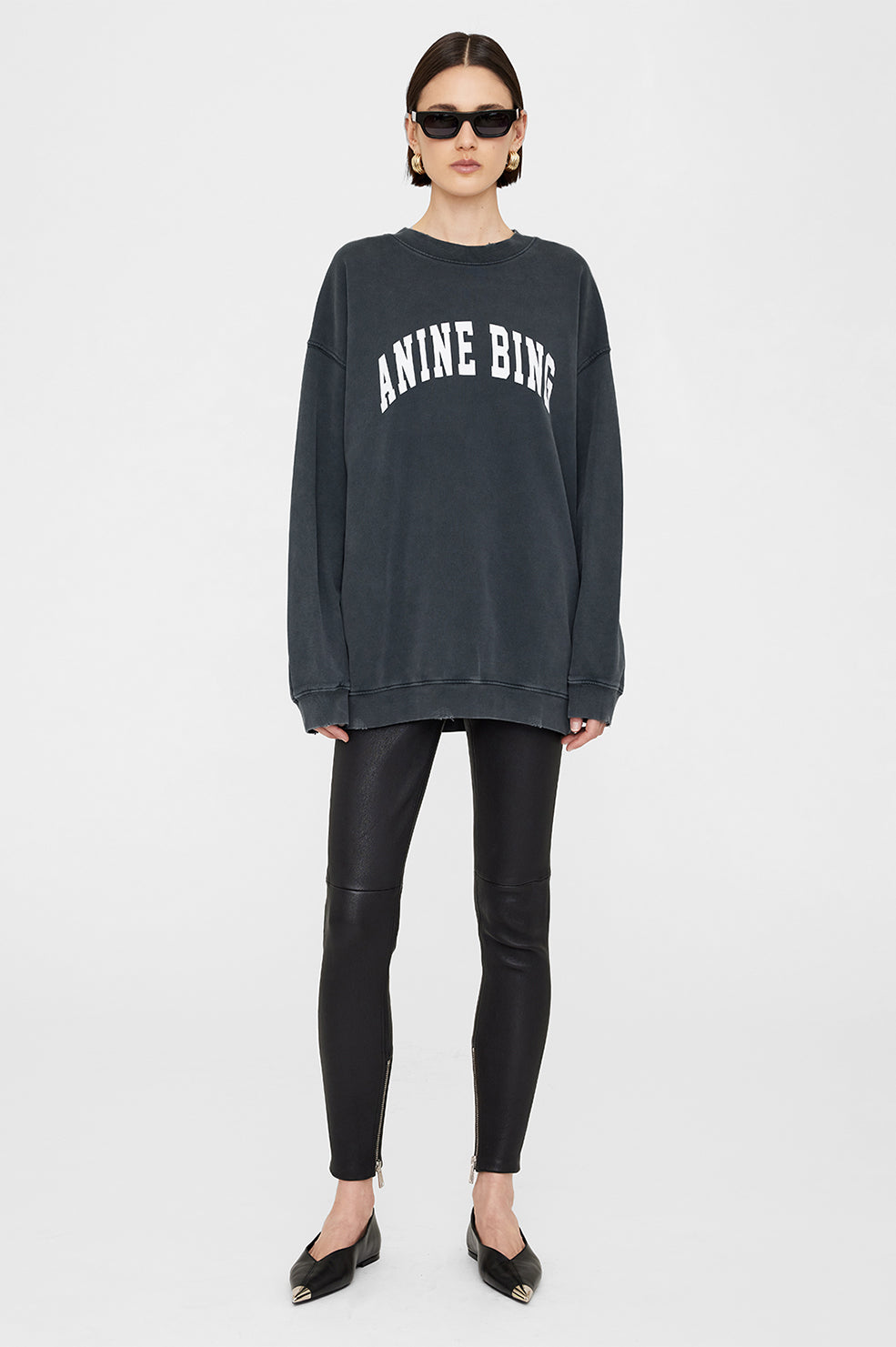 ANINE BING Tyler Sweatshirt - Washed Black - On Model Front