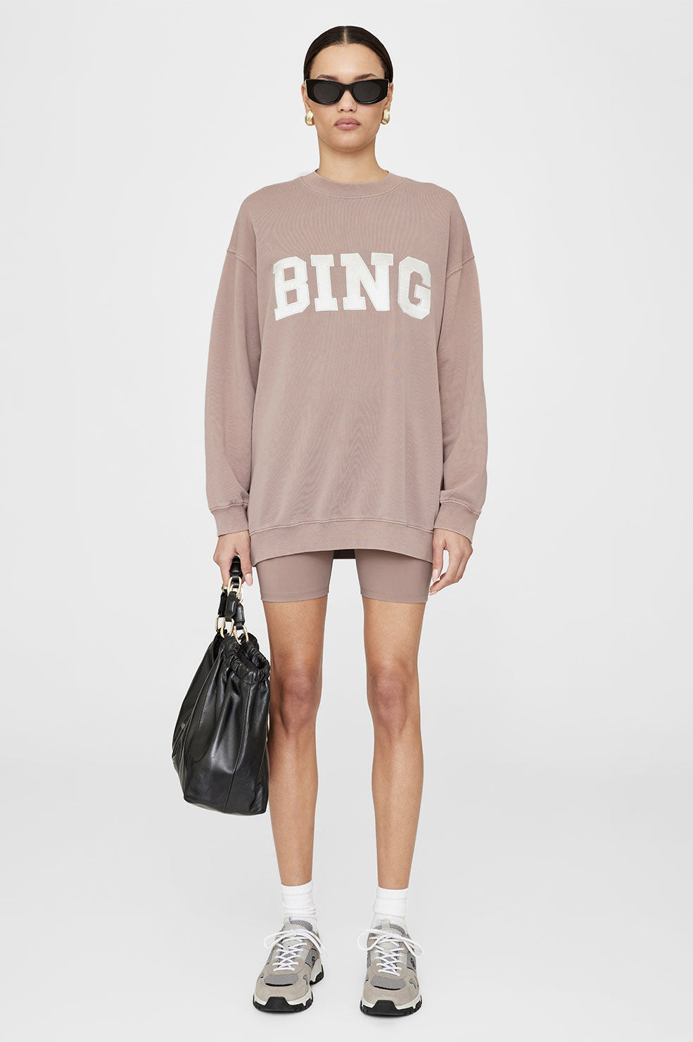 ANINE BING Tyler Sweatshirt Satin Bing - Washed Iron - On Model Front