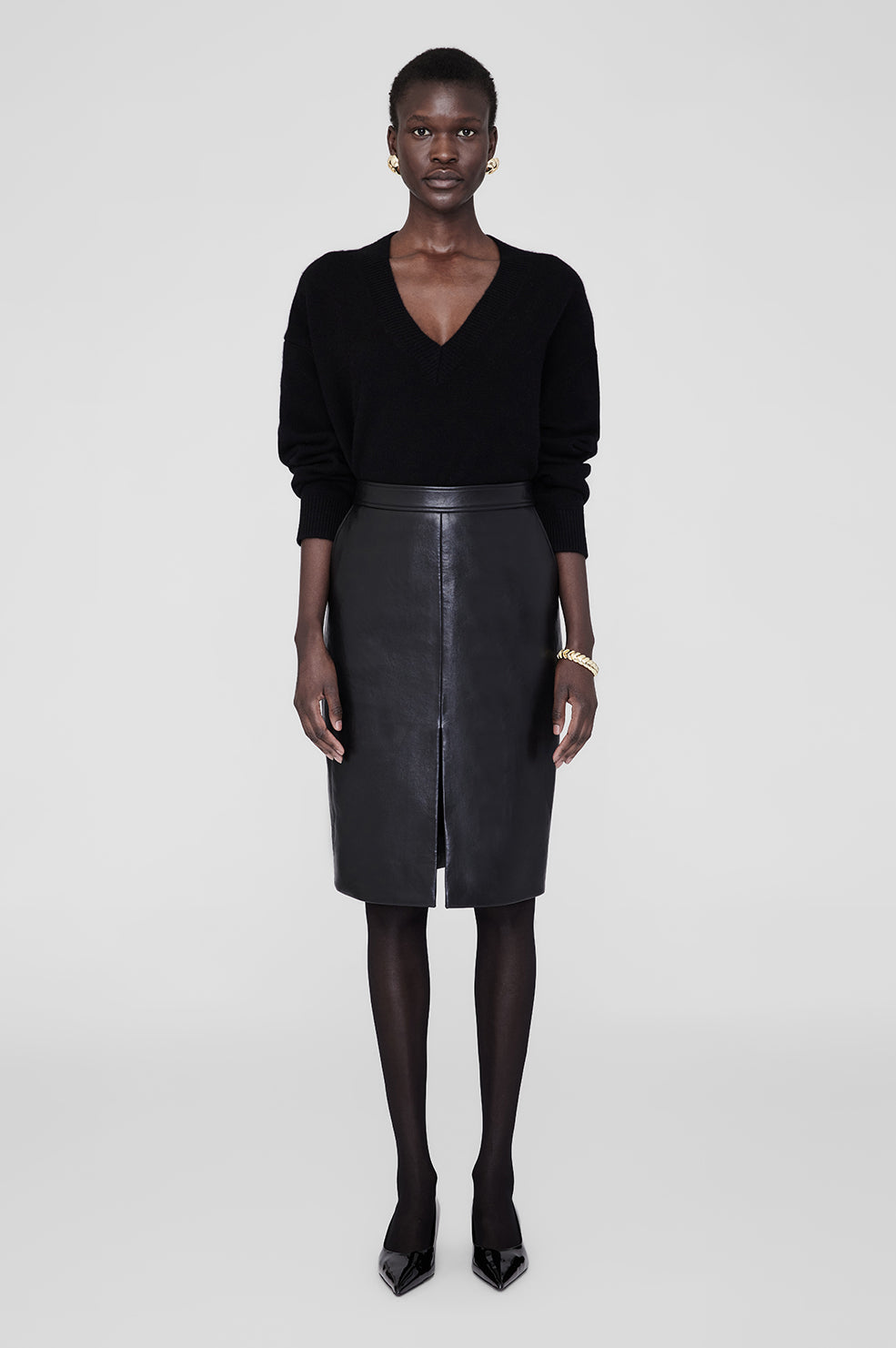 ANINE BING Tyra Skirt - Black Recycled Leather - On Model Front