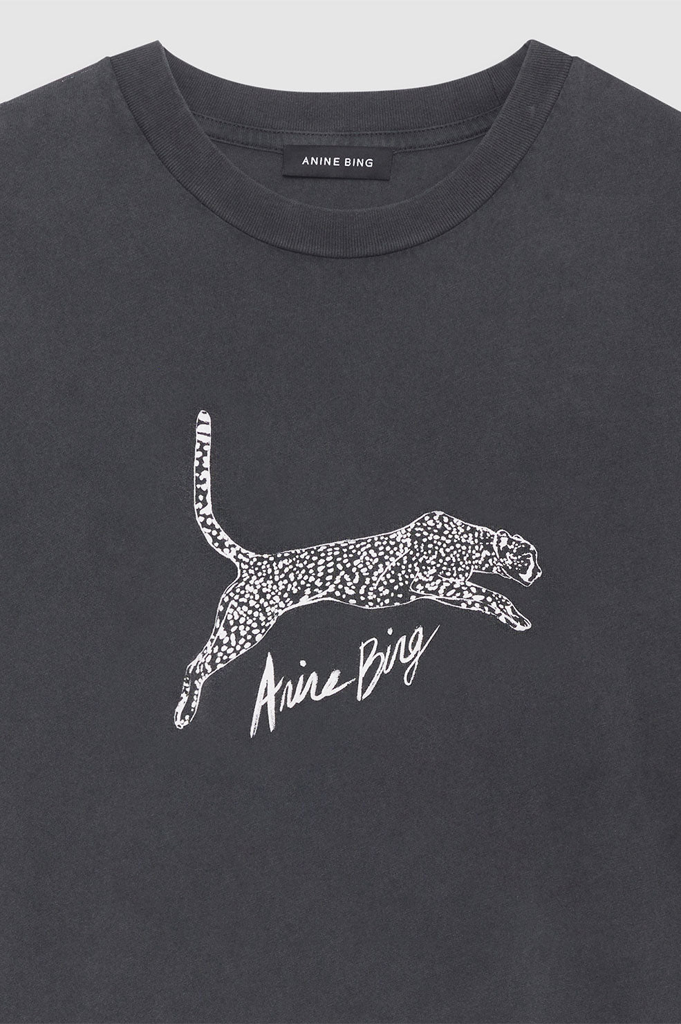 ANINE BING Walker Tee Spotted Leopard - Washed Black - Detail View