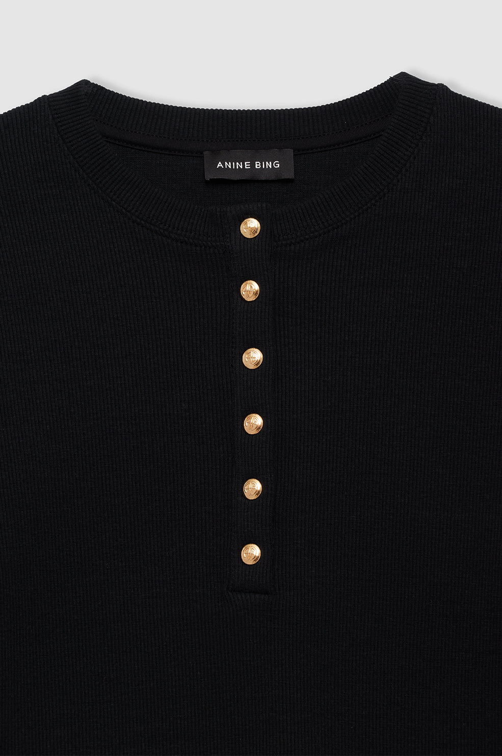 ANINE BING Alessia Long Sleeve Tee - Black - Detail View