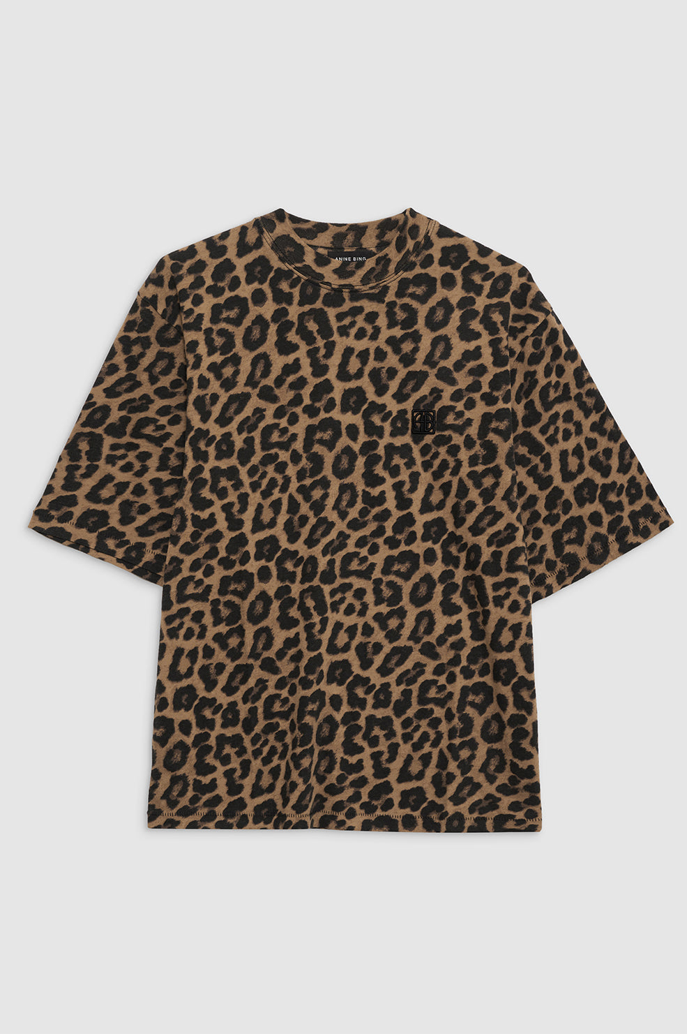 ANINE BING Avi Tee - Black And Brown Leopard - Front View
