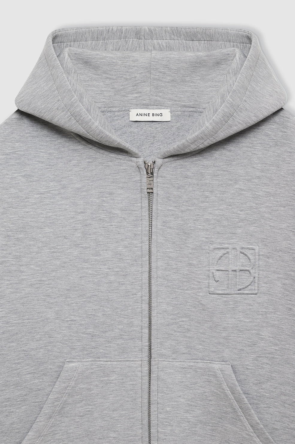 ANINE BING Bond Zip Up Hoodie Framed Monogram - Heather Grey - Detail View