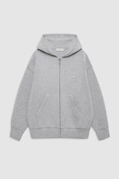 ANINE BING Bond Zip Up Hoodie Framed Monogram - Heather Grey - Front View
