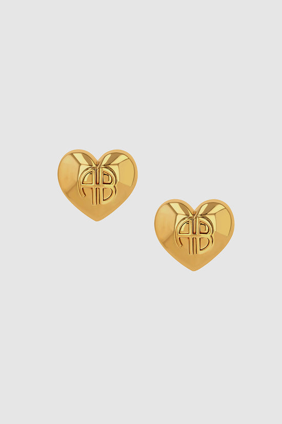 ANINE BING Chunky Heart Earrings - Gold - Front View