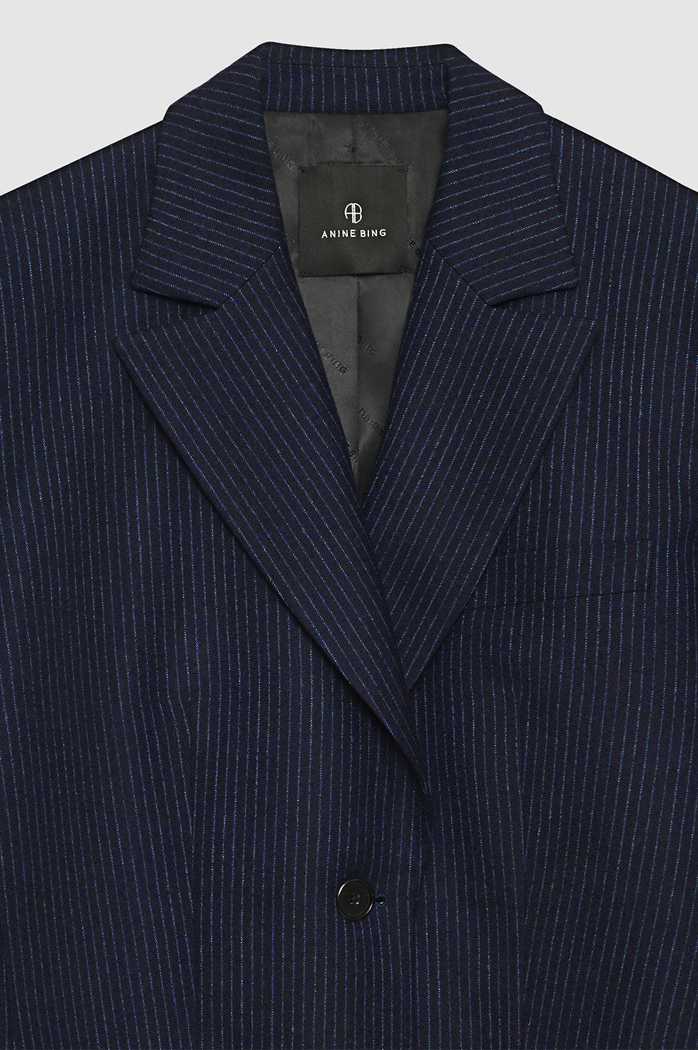 ANINE BING Declan Blazer - Navy Pinstripe - Detail View