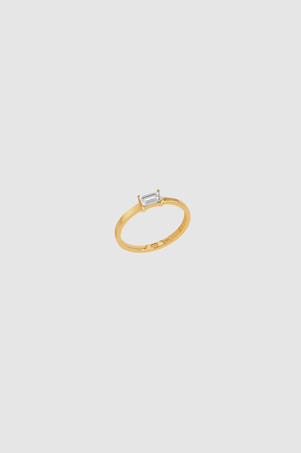 ANINE BING Delicate Baguette Diamond Pinky Ring - 14k Gold - Side View