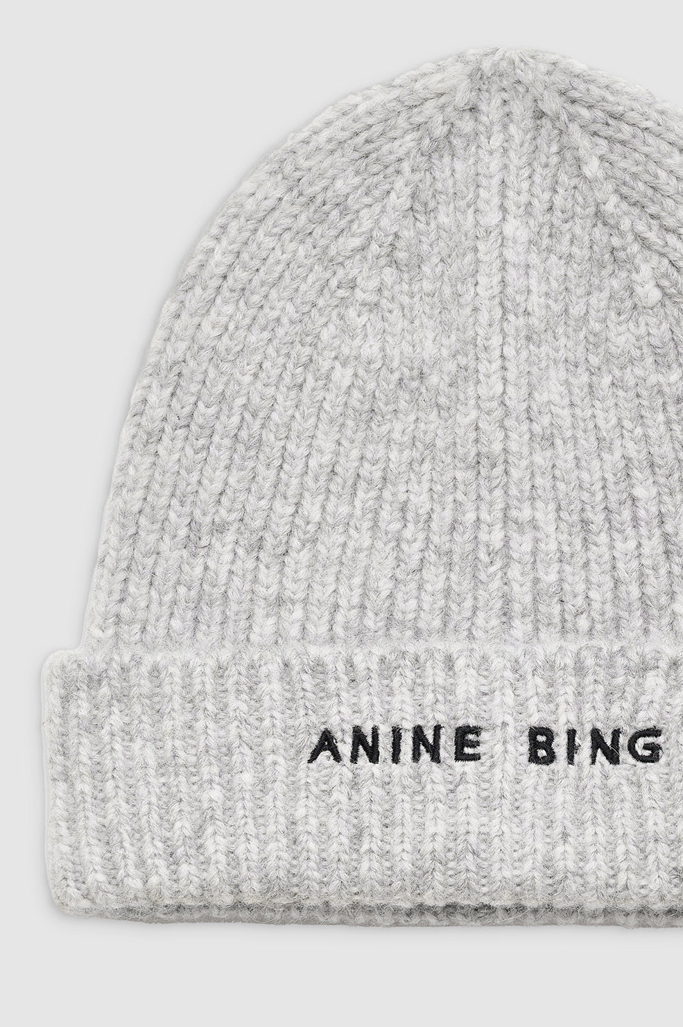 ANINE BING Elia Beanie - Light Heather Grey - Detail View