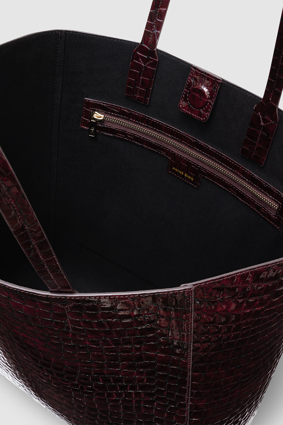 ANINE BING Elly Tote - Burgundy Embossed - Inside View