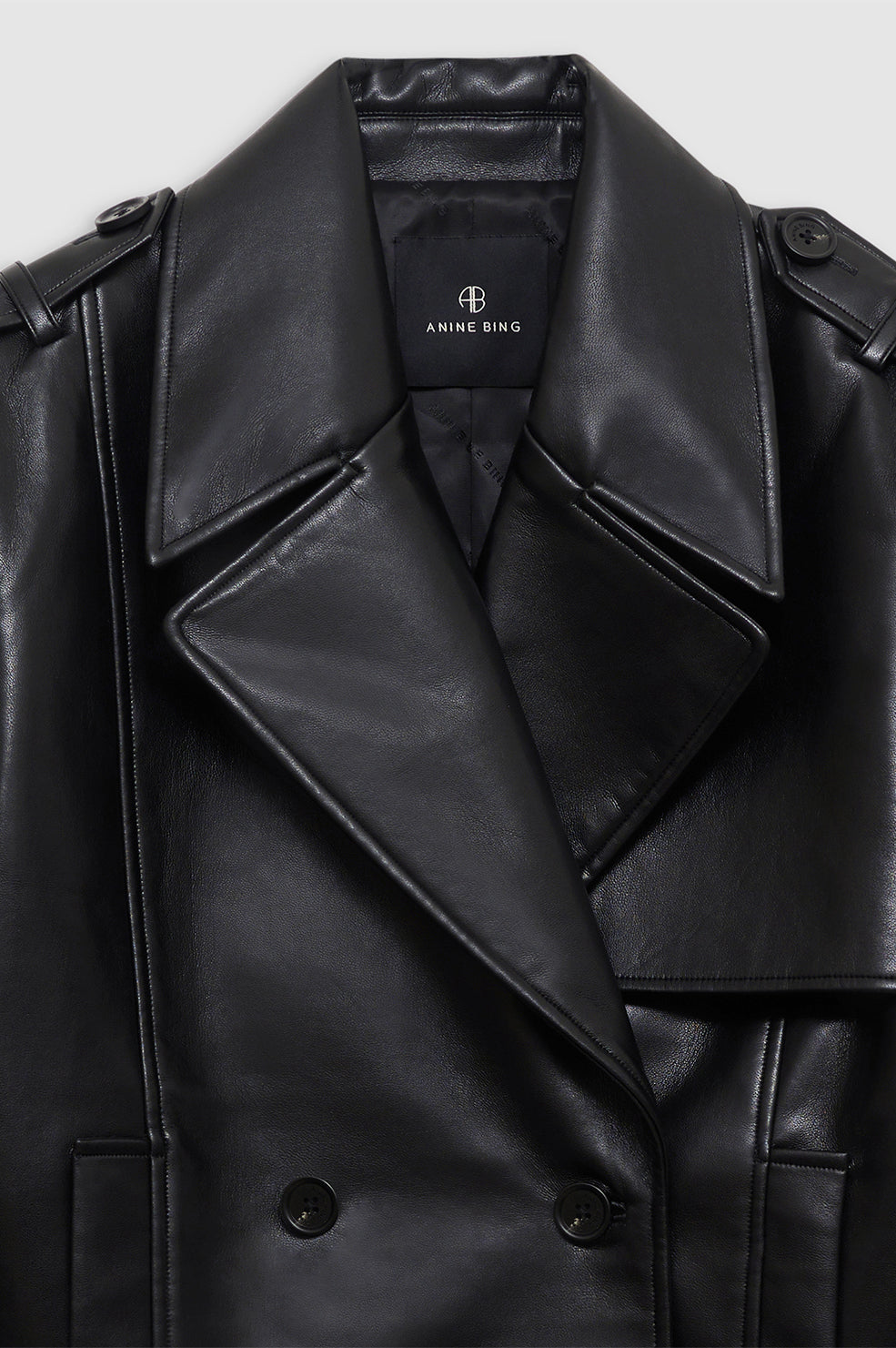 ANINE BING Greer Jacket - Black Recycled Leather - Detail View