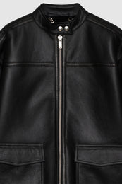 ANINE BING Henry Jacket - Black Leather With Shearling - Detail View