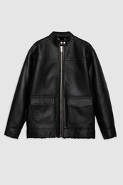 ANINE BING Henry Jacket - Black Leather With Shearling - Front View